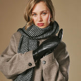 Veronica (zwart) – Dames wanten van lamsleer met faux fur voering en touchscreen-functie