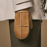 Veronica (camel) - Dames patchwork wanten van schapenleer met warme schapenvacht voering