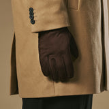 Winston (donkerbruin) – Heren handschoenen van nubuck leer met dikke PrimaLoft® voering en drukknoopsluiting