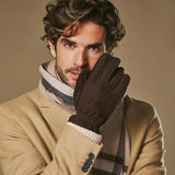 Winston (donkerbruin) – Heren handschoenen van nubuck leer met dikke PrimaLoft® voering en drukknoopsluiting