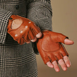 Zane (cognac) - Luxe vingerloze autohandschoenen van Amerikaans hertenleer